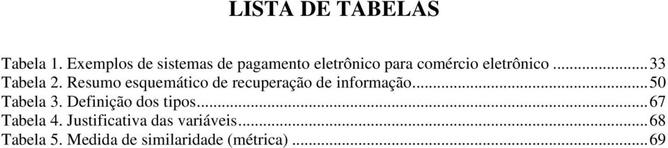 .. 33 Tabela 2. Resumo esquemático de recuperação de informação.