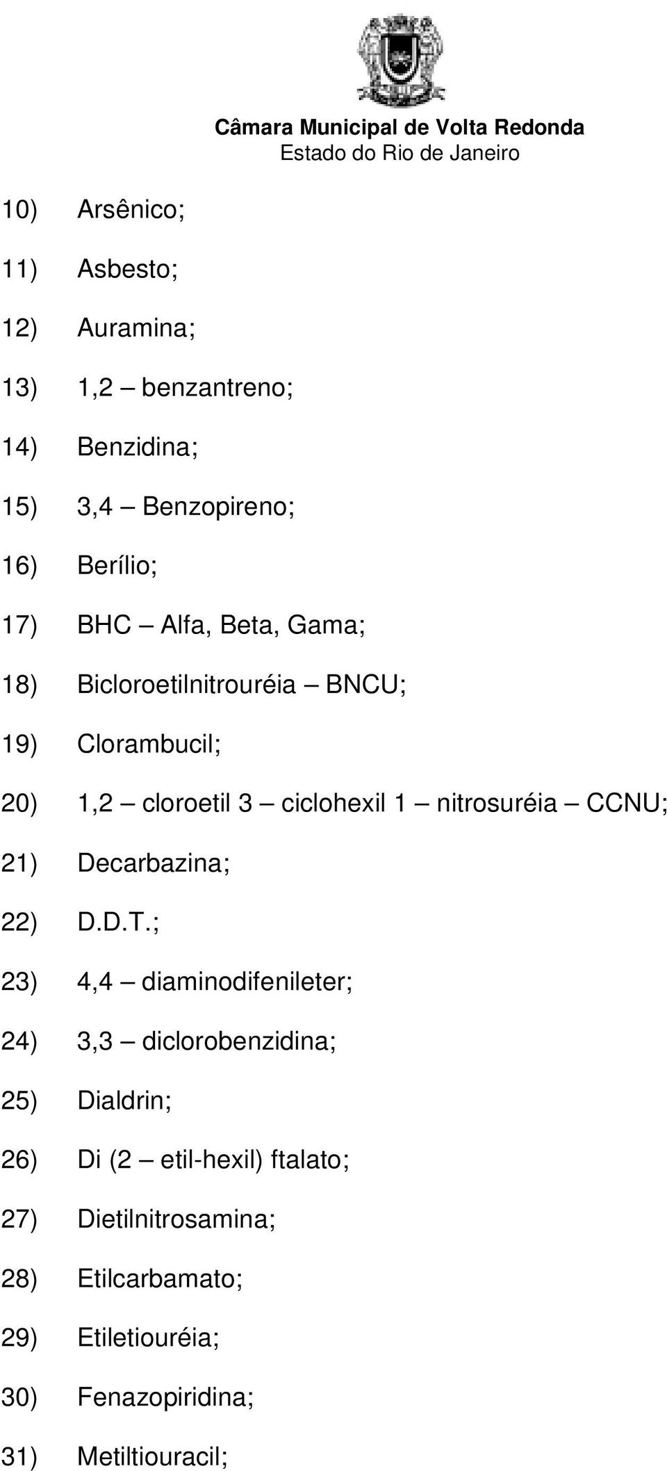 CCNU; 21) Decarbazina; 22) D.D.T.