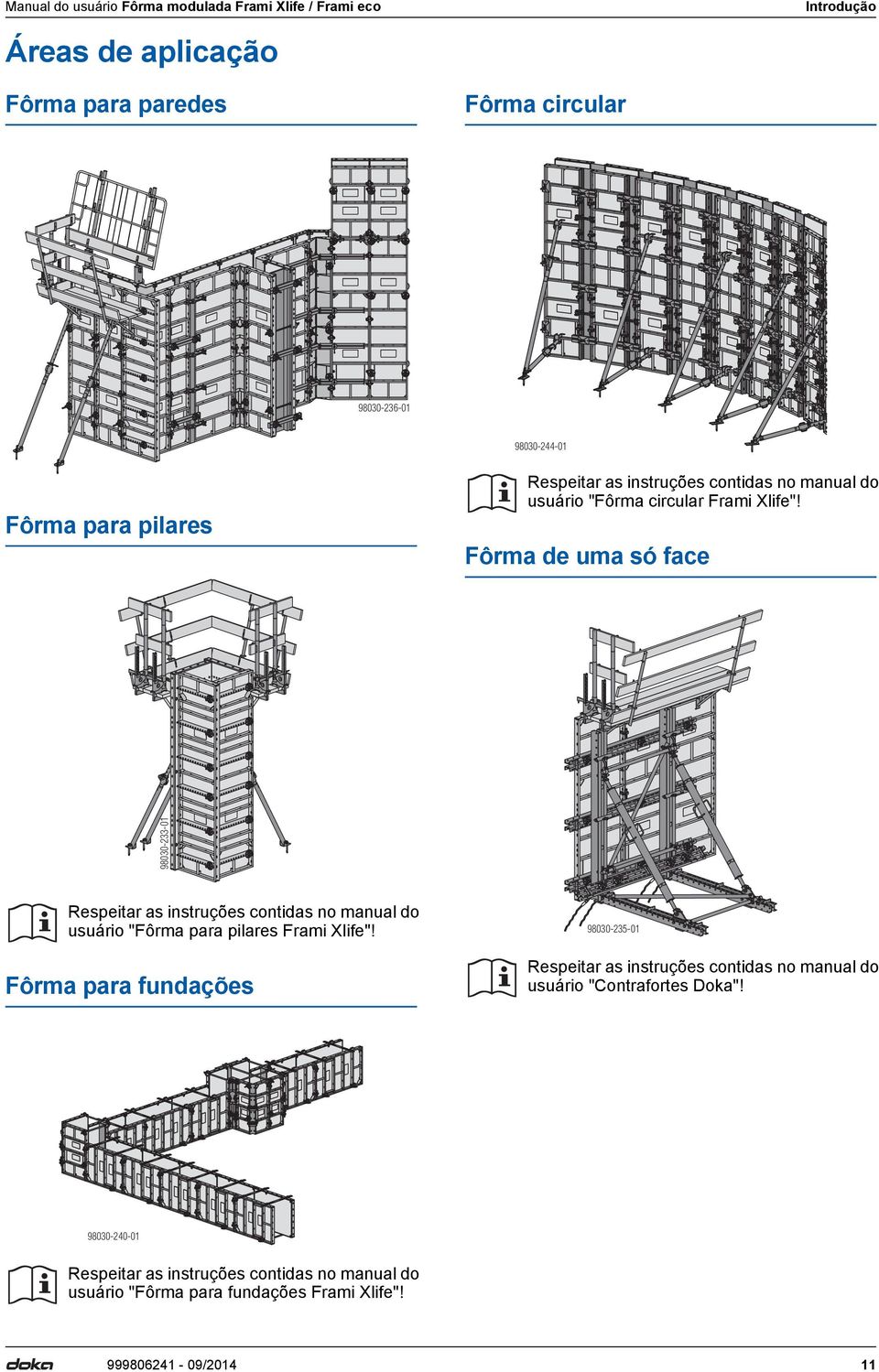 Fôrma para pilares 98030-233-01 Fôrma de uma só face Respeitar as instruções contidas no manual do usuário "Fôrma para pilares Frami Xlife"!