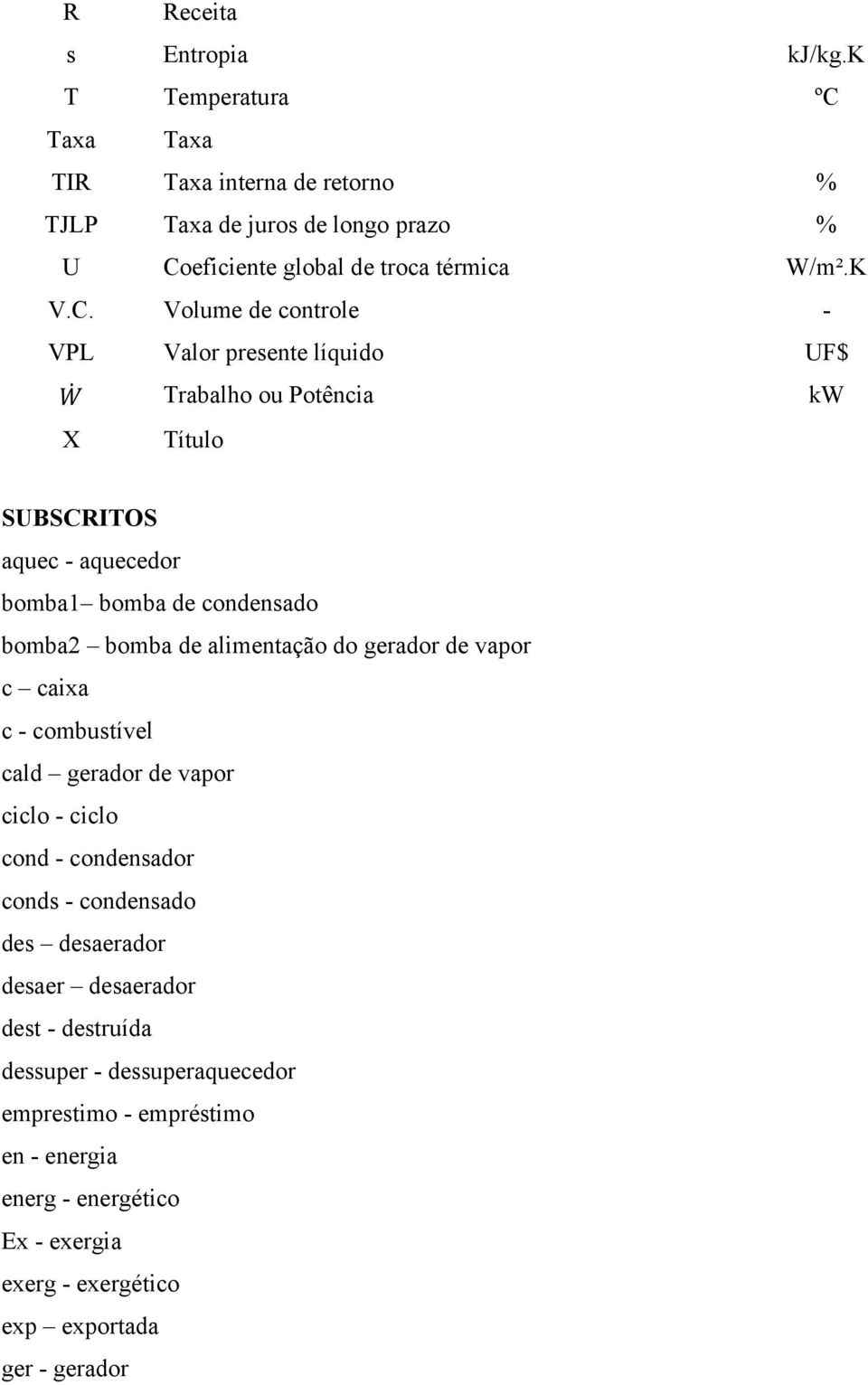 Taxa Taxa TIR Taxa interna de retorno % TJLP Taxa de juros de longo prazo % U Co