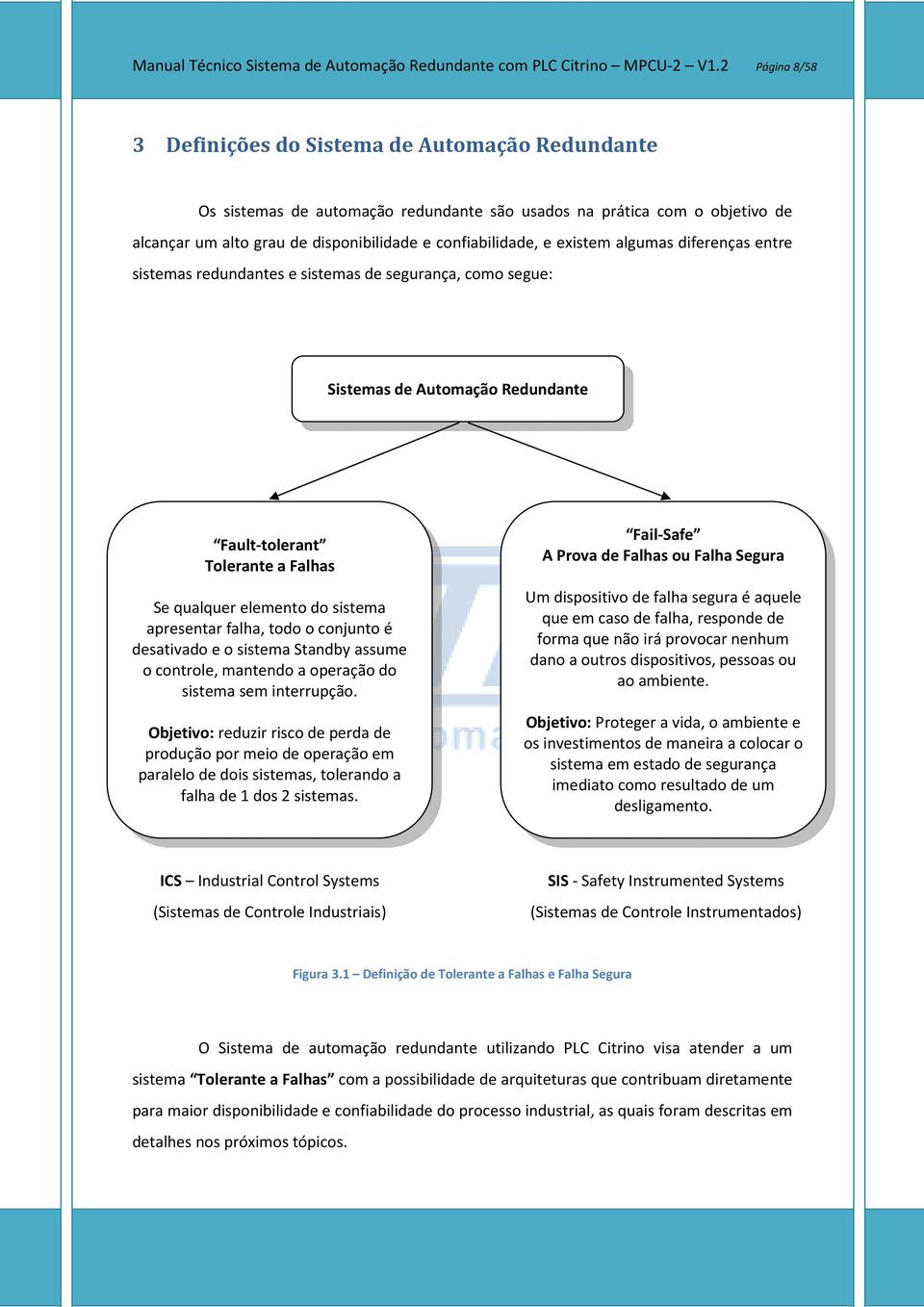 existem algumas diferenças entre sistemas redundantes e sistemas de segurança, como segue: Sistemas de Automação Redundante Fault-tolerant Tolerante a Falhas Se qualquer elemento do sistema