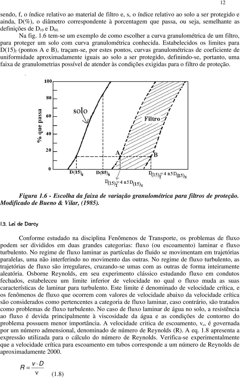 Estabelecidos os limites para D(15) f (pontos A e B), traçam-se, por estes pontos, curvas granulométricas de coeficiente de uniformidade aproximadamente iguais ao solo a ser protegido, definindo-se,