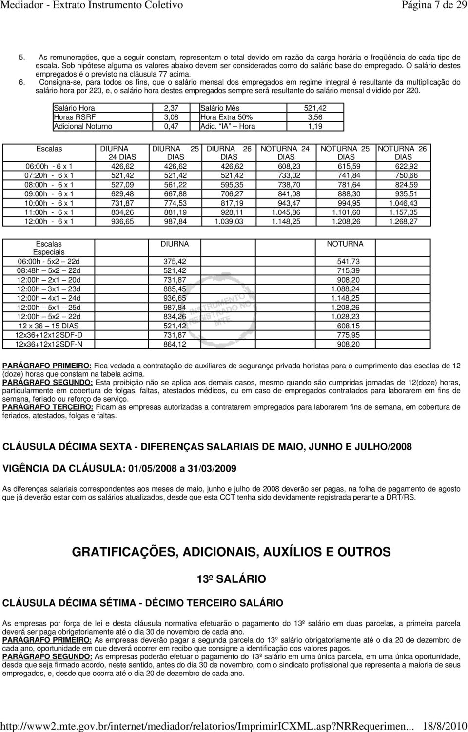 Consigna-se, para todos os fins, que o salário mensal dos empregados em regime integral é resultante da multiplicação do salário hora por 220, e, o salário hora destes empregados sempre será