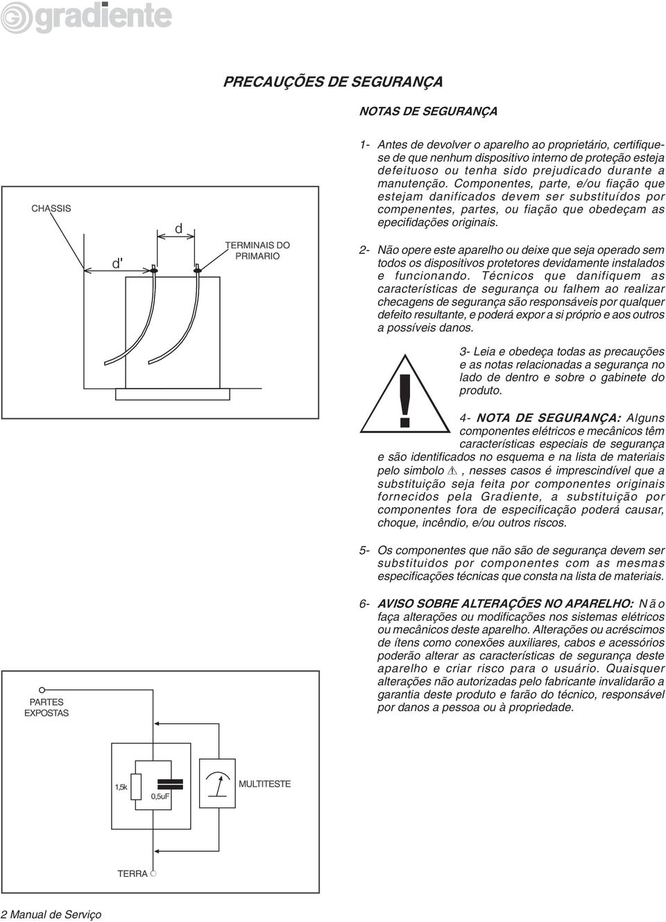 2- Não opere este aparelho ou deixe que seja operado sem todos os dispositivos protetores devidamente instalados e funcionando.