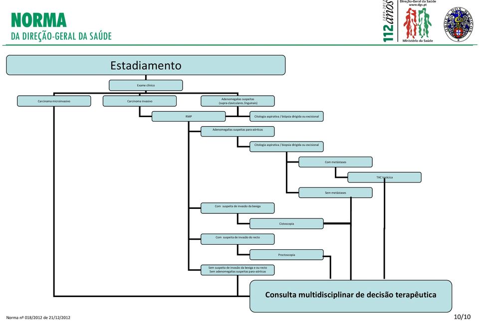 metástases TAC torácica Sem metástases Com suspeita de invasão da bexiga Cistoscopia Com suspeita de invasão do recto Proctoscopia Sem suspeita