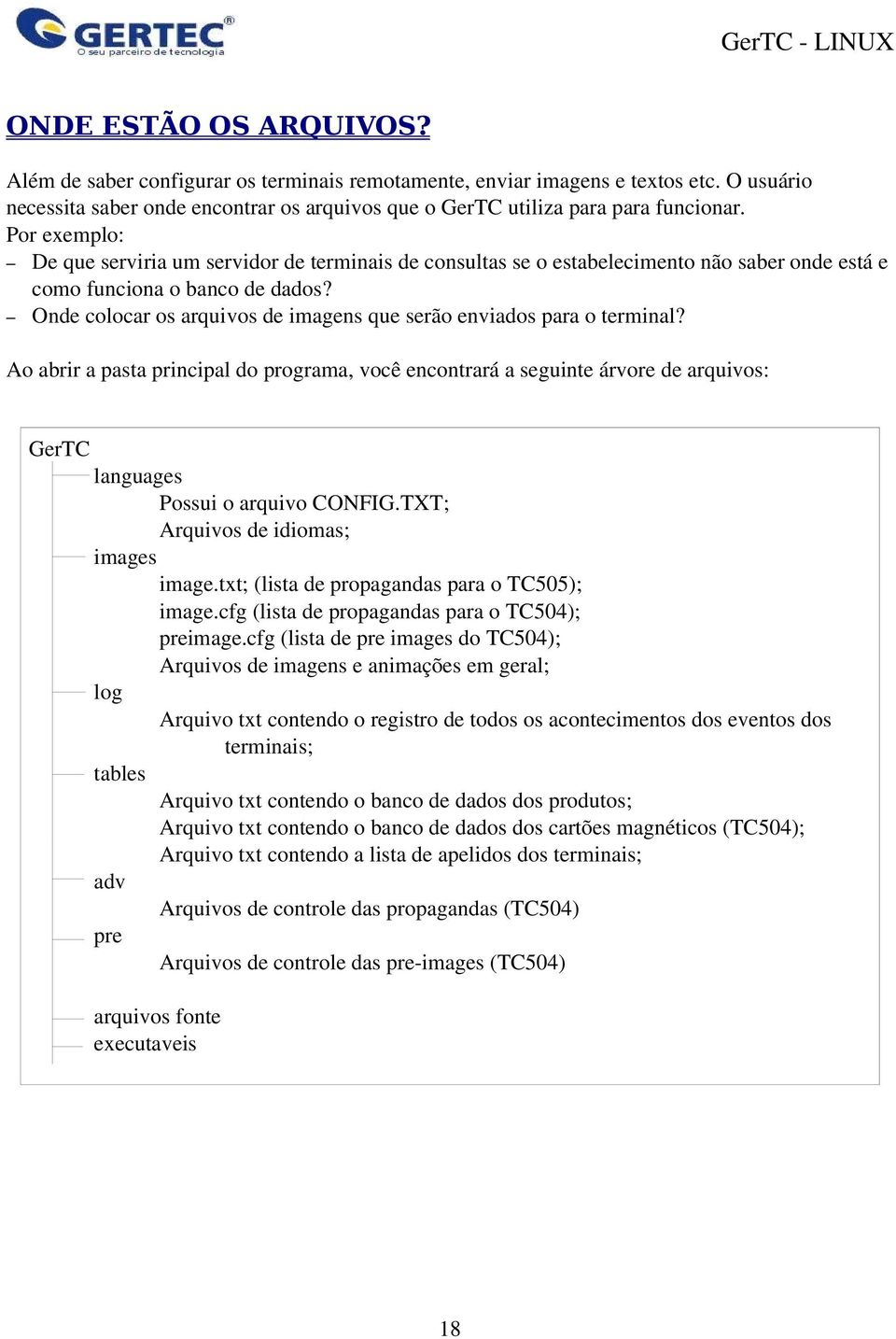 Onde colocar os arquivos de imagens que serão enviados para o terminal? Ao abrir a pasta principal do programa, você encontrará a seguinte árvore de arquivos: GerTC languages Possui o arquivo CONFIG.