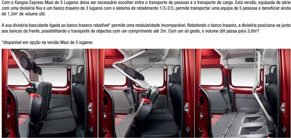 e beneficiar ainda de 1,3m 3 de volume útil. A sua divisória basculante ligada ao banco traseiro rebatível* permite uma modularidade incomparável.