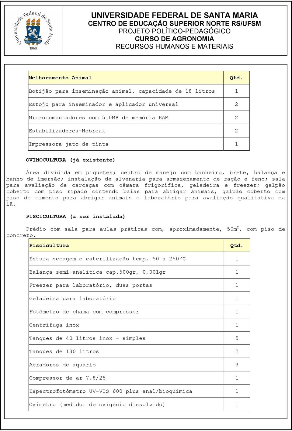 tinta 1 OVINOCULTURA (já existente) Área dividida em piquetes; centro de manejo com banheiro, brete, balança e banho de imersão; instalação de alvenaria para armazenamento de ração e feno; sala para