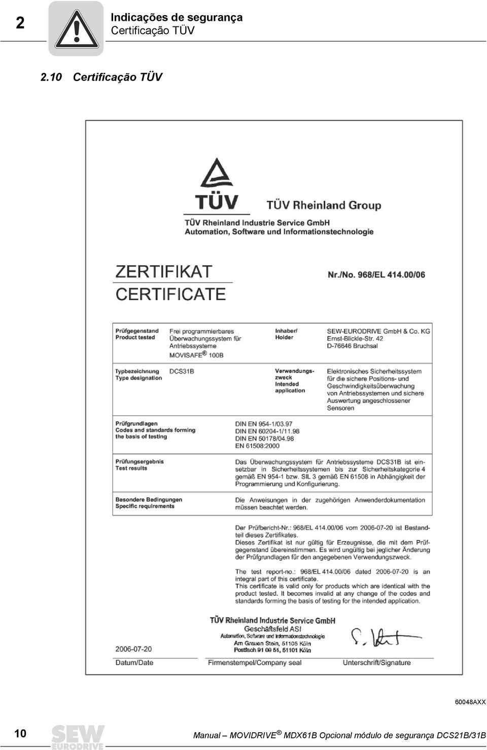 10 Certificação TÜV 60048AXX 10