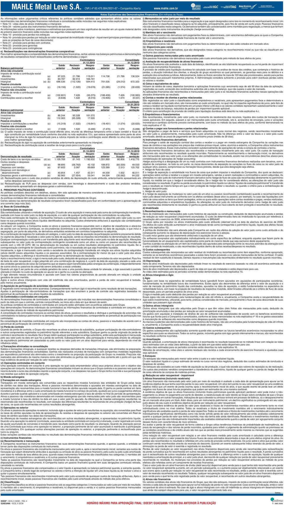 incertezas, premissas e estimativas que possuam um risco significativo de resultar em um ajuste material dentro do próximo exercício financeiro estão incluídas nas seguintes notas explicativas: Nota