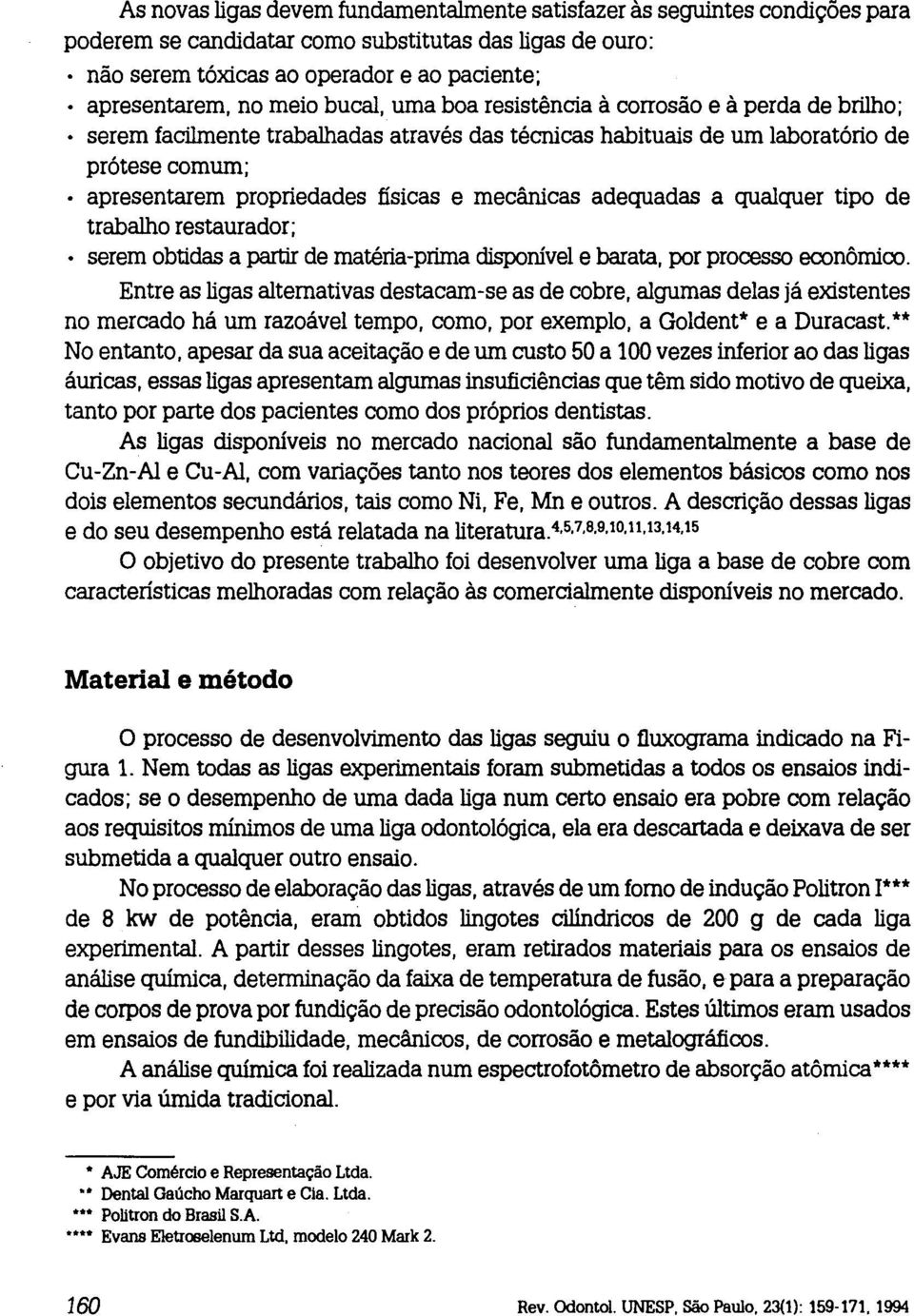 mecânicas adequadas a qualquer tipo de trabalho restaurador; serem obtidas a partir de matéria-prima dispornvel e barata, por processo econôrnico.