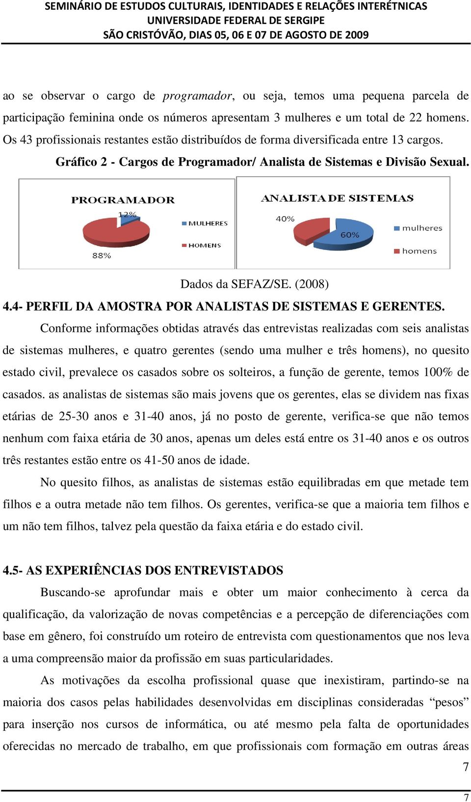 4- PERFIL DA AMOSTRA POR ANALISTAS DE SISTEMAS E GERENTES.