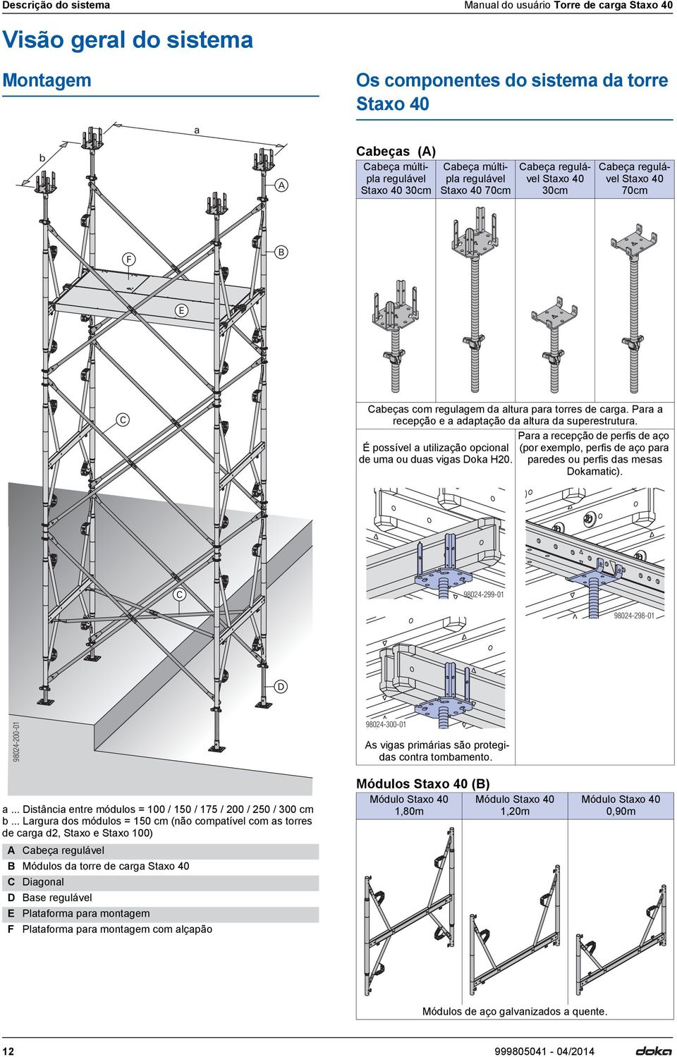 Para a recepção e a adaptação da altura da superestrutura. É possível a utilização opcional de uma ou duas vigas Doka H20.