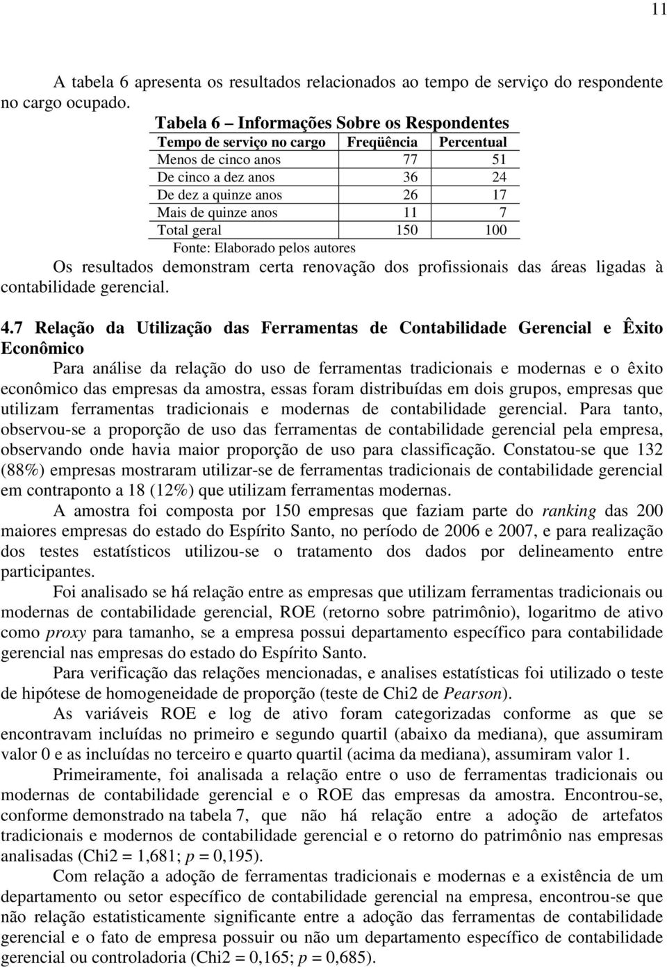 Total geral 150 100 Fonte: Elaborado pelos autores Os resultados demonstram certa renovação dos profissionais das áreas ligadas à contabilidade gerencial. 4.