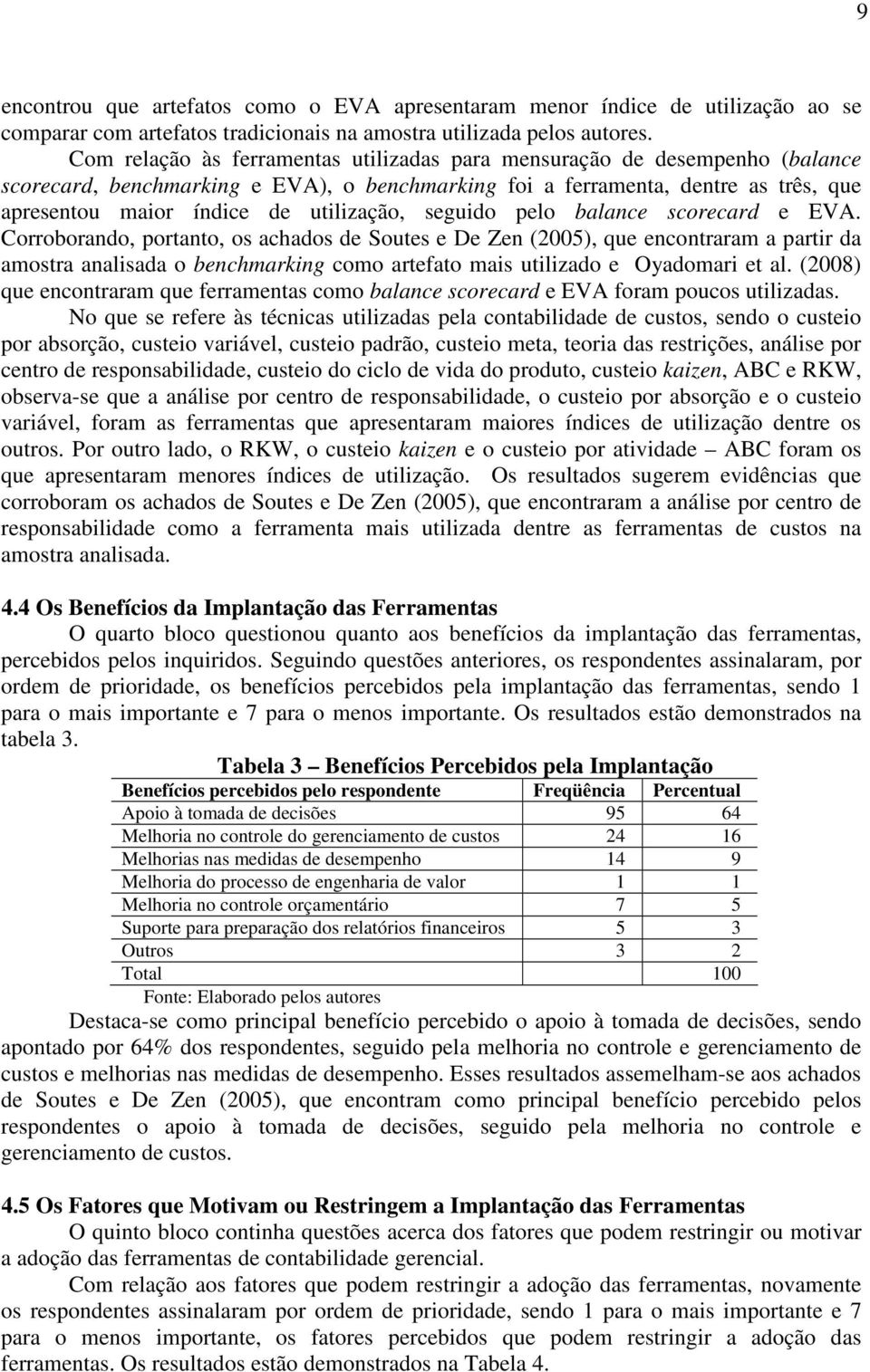 utilização, seguido pelo balance scorecard e EVA.