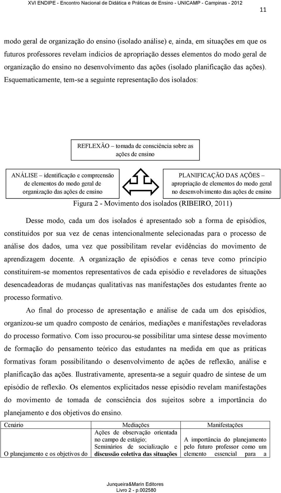 Esquematicamente, tem-se a seguinte representação dos isolados: REFLEXÃO tomada de consciência sobre as ações de ensino ANÁLISE identificação e compreensão de elementos do modo geral de organização