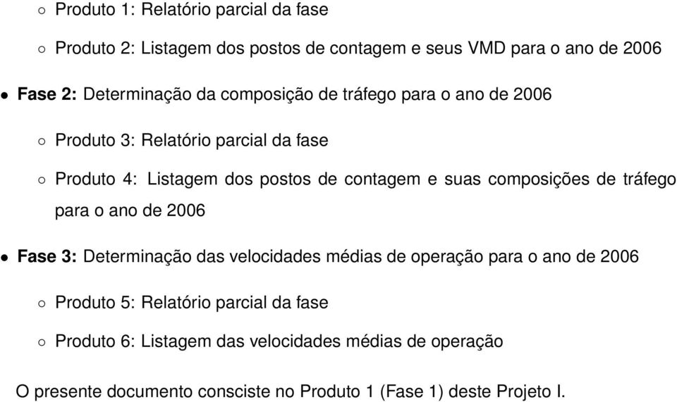 composições de tráfego para o ano de 2006 Fase 3: Determinação das velocidades médias de operação para o ano de 2006 Produto 5: