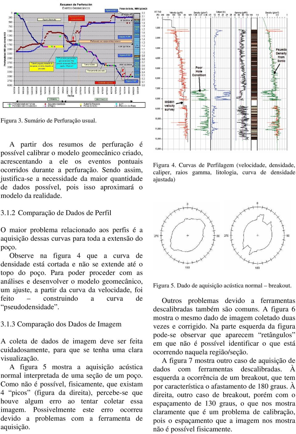 Curvas de Perfilagem (velocidade, densidade, caliper, raios gamma, litologia, curva de densidade ajustada) 3.1.