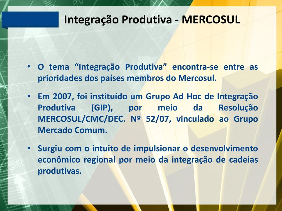 Resolução MERCOSUL/CMC/DEC. Nº 52/07, vinculado ao Grupo Mercado Comum.