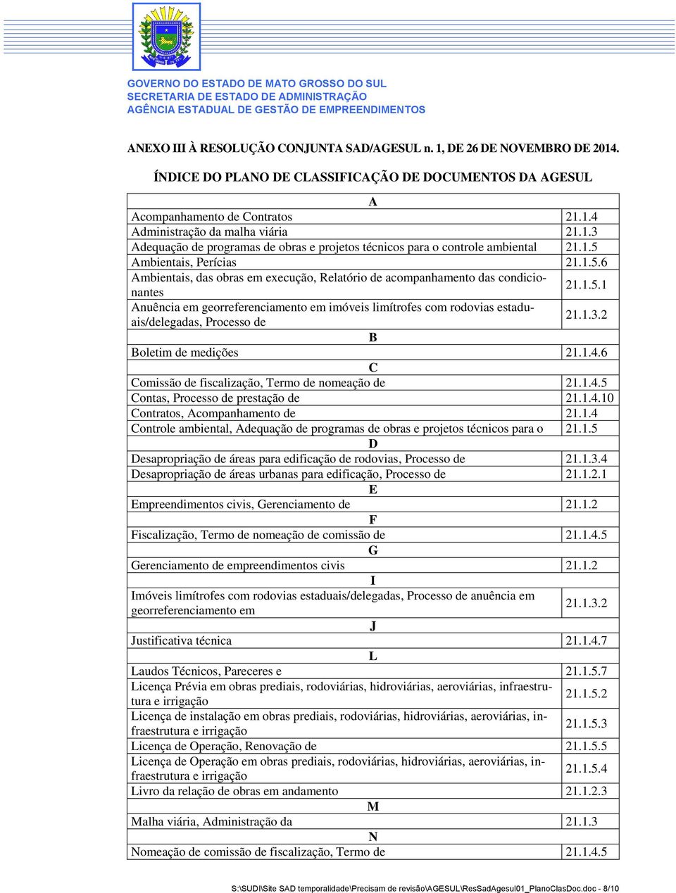 1.3.2 B Boletim de medições 21.1.4.6 C Comissão de fiscalização, Termo de nomeação de 21.1.4.5 Contas, Processo de prestação de 21.1.4.10 Contratos, Acompanhamento de 21.1.4 Controle ambiental, Adequação de programas de obras e projetos técnicos para o 21.