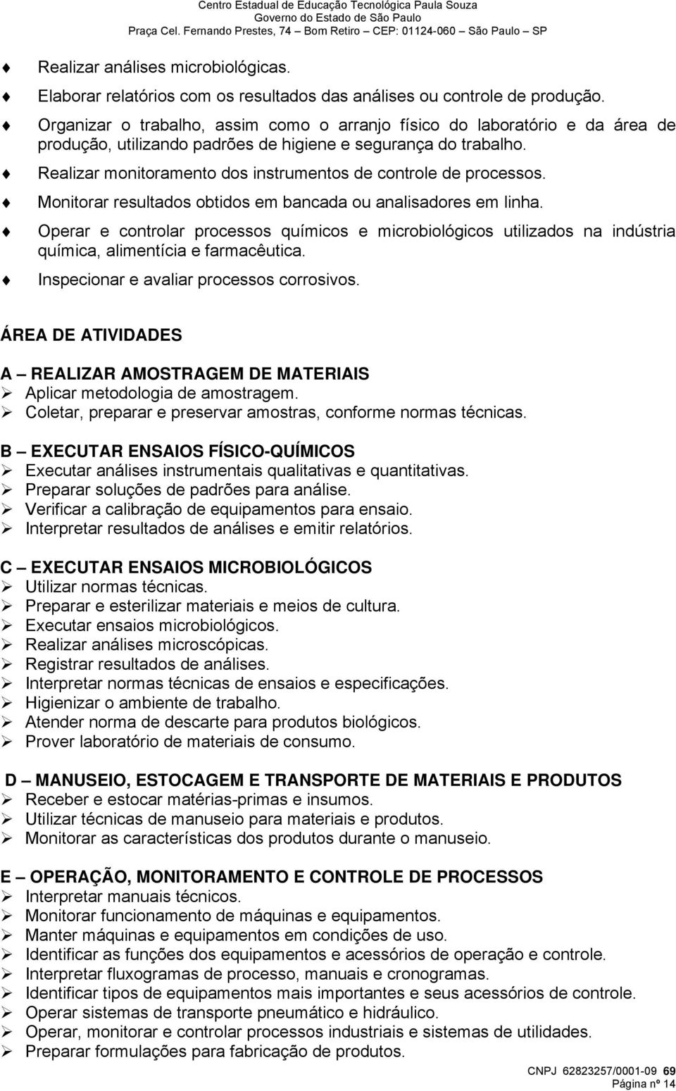 Realizar monitoramento dos instrumentos de controle de processos. Monitorar resultados obtidos em bancada ou analisadores em linha.