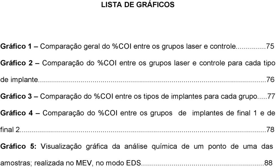 ..76 Gráfico 3 Comparação do %COI entre os tipos de implantes para cada grupo.