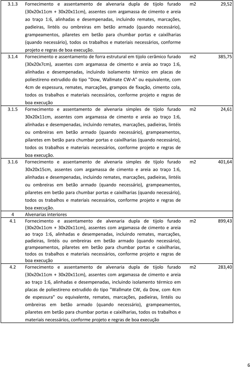 materiais necessários, conforme projeto e regras de boa execução. 3.1.