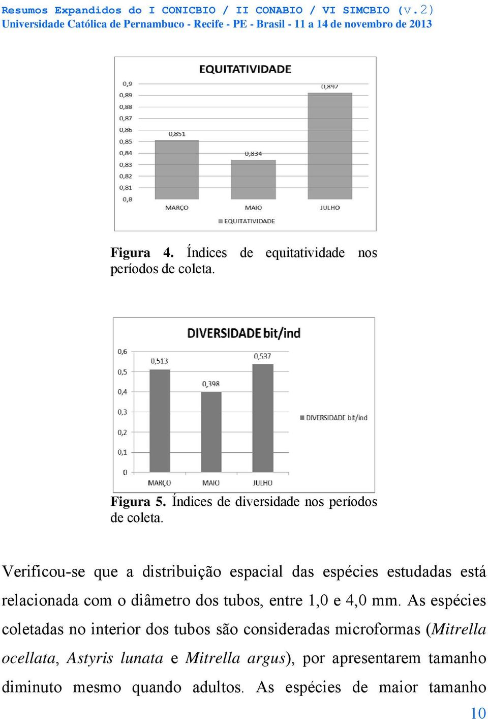 Verificou-se que a distribuição espacial das espécies estudadas está relacionada com o diâmetro dos tubos, entre