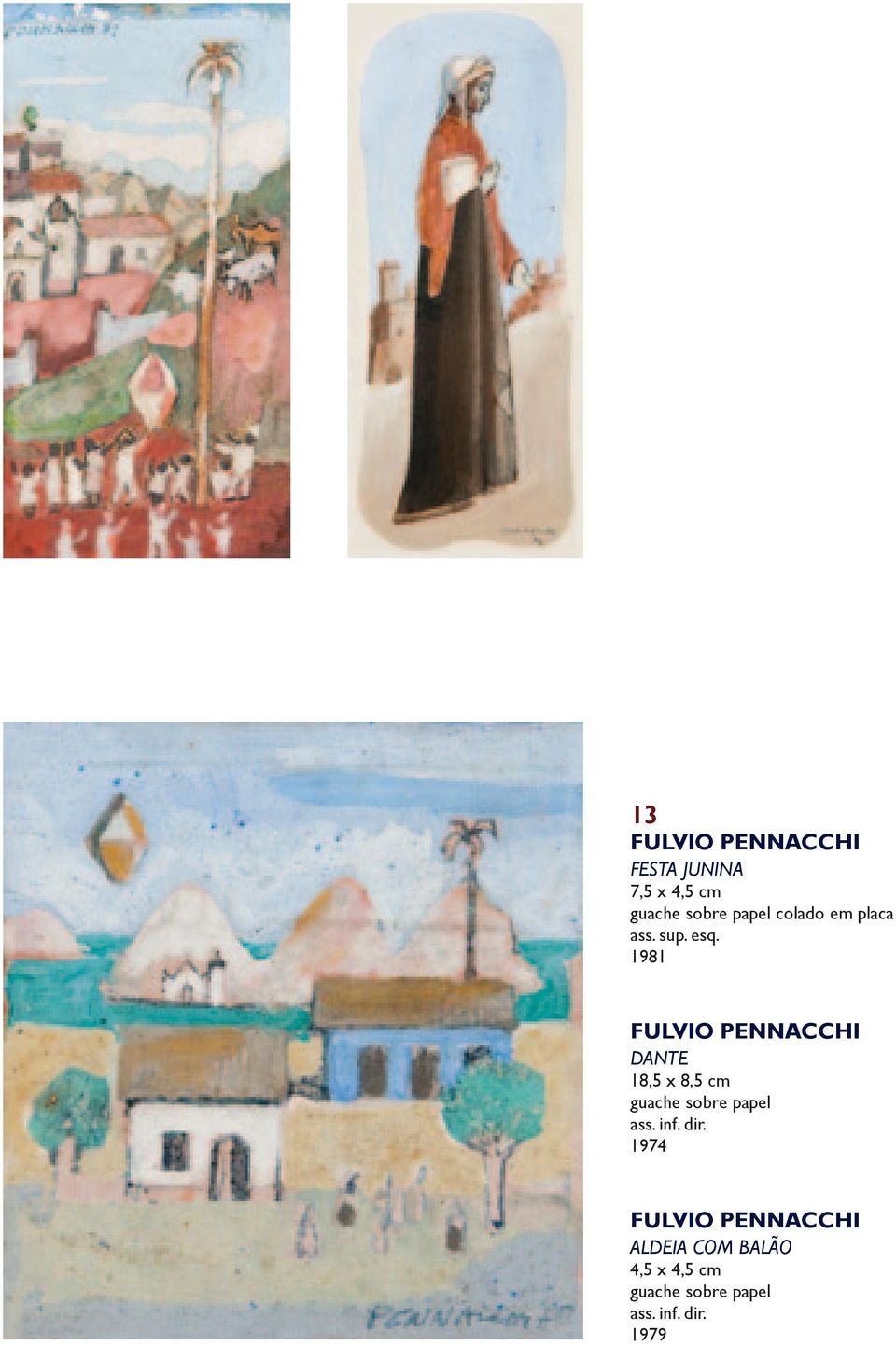 1981 Fulvio Pennacchi Dante 18,5 x 8,5 cm guache sobre