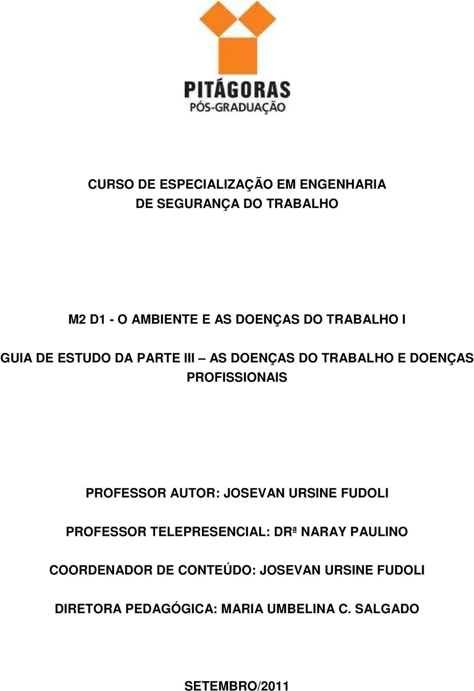 PROFISSIONAIS PROFESSOR AUTOR: JOSEVAN URSINE FUDOLI PROFESSOR TELEPRESENCIAL: DRª NARAY