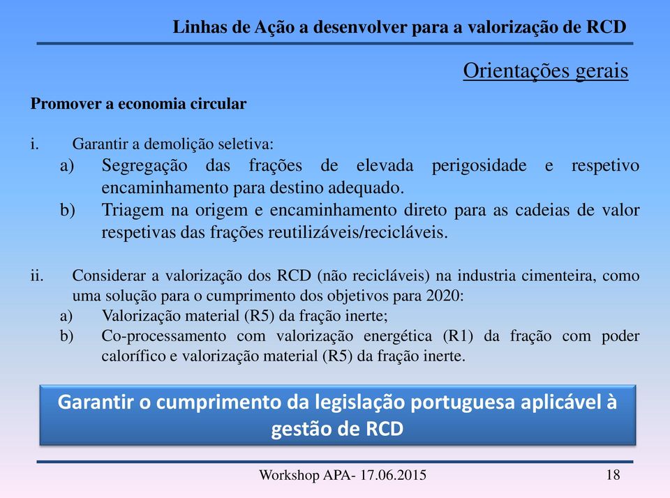 b) Triagem na origem e encaminhamento direto para as cadeias de valor respetivas das frações reutilizáveis/recicláveis. ii.