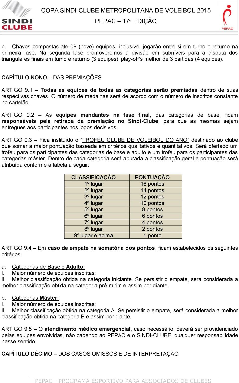 CAPÍTULO NONO DAS PREMIAÇÕES ARTIGO 9.1 Todas as equipes de todas as categorias serão premiadas dentro de suas respectivas chaves.