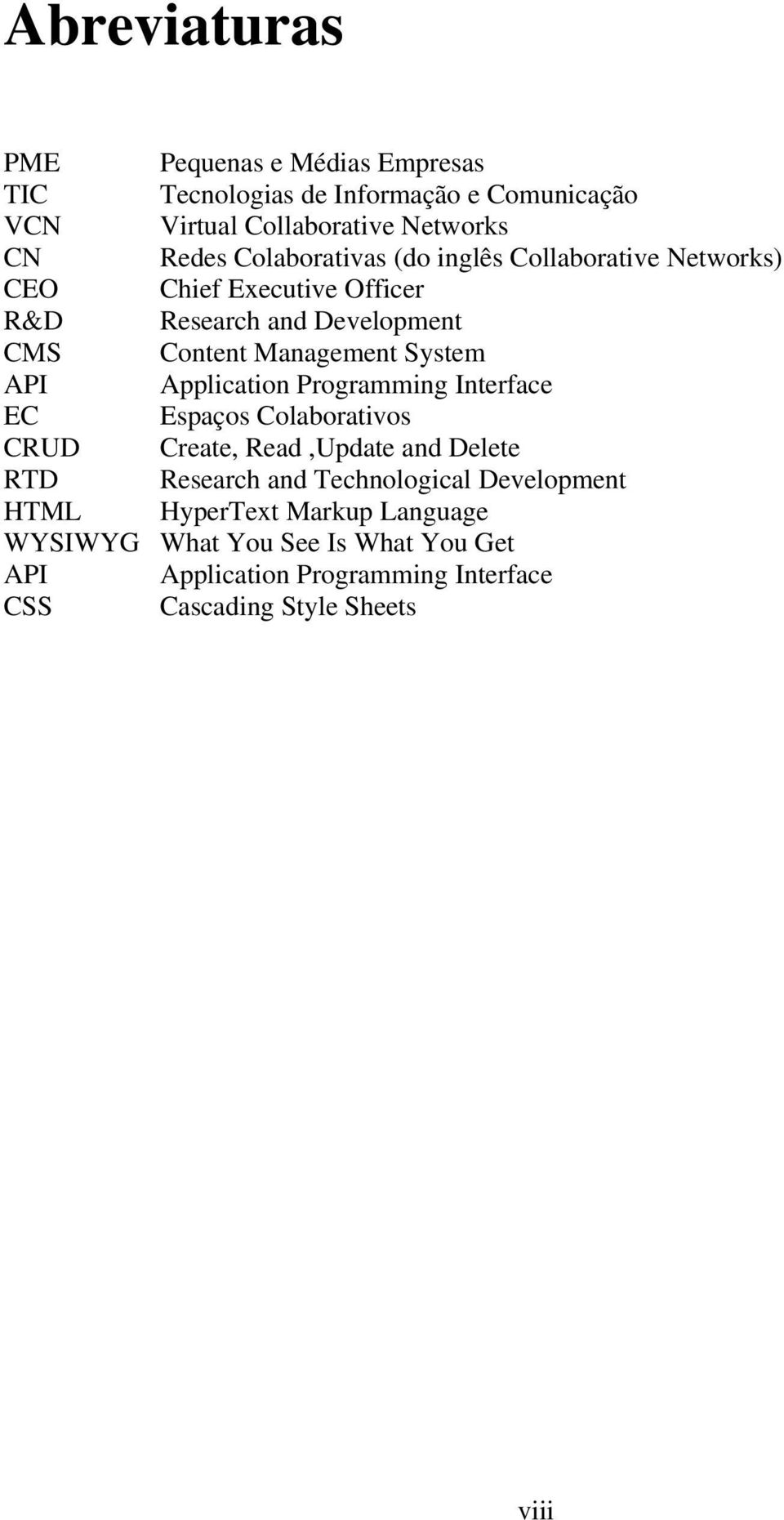 Development Content Management System Application Programming Interface Espaços Colaborativos Create, Read,Update and Delete Research