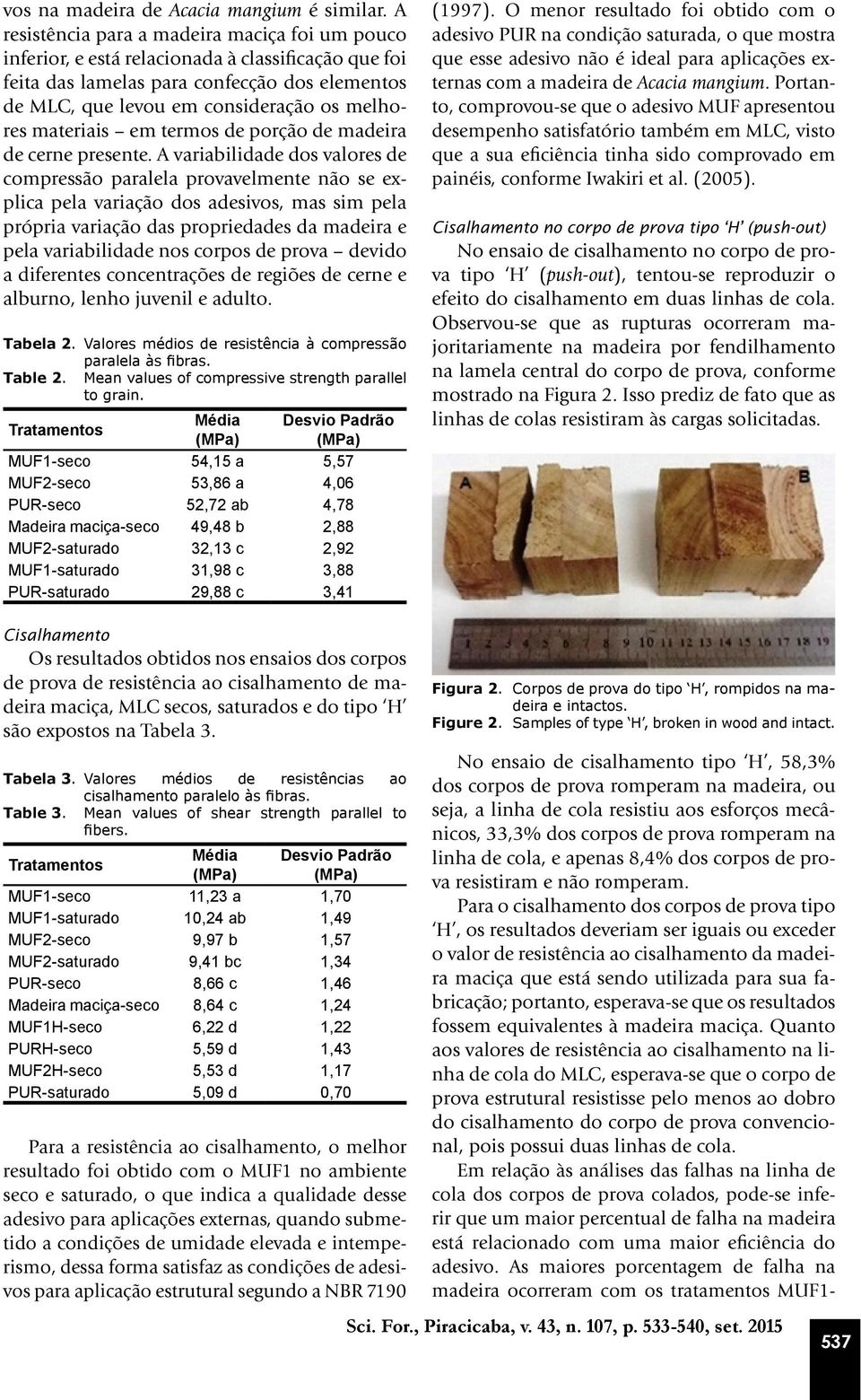 materiais em termos de porção de madeira de cerne presente.