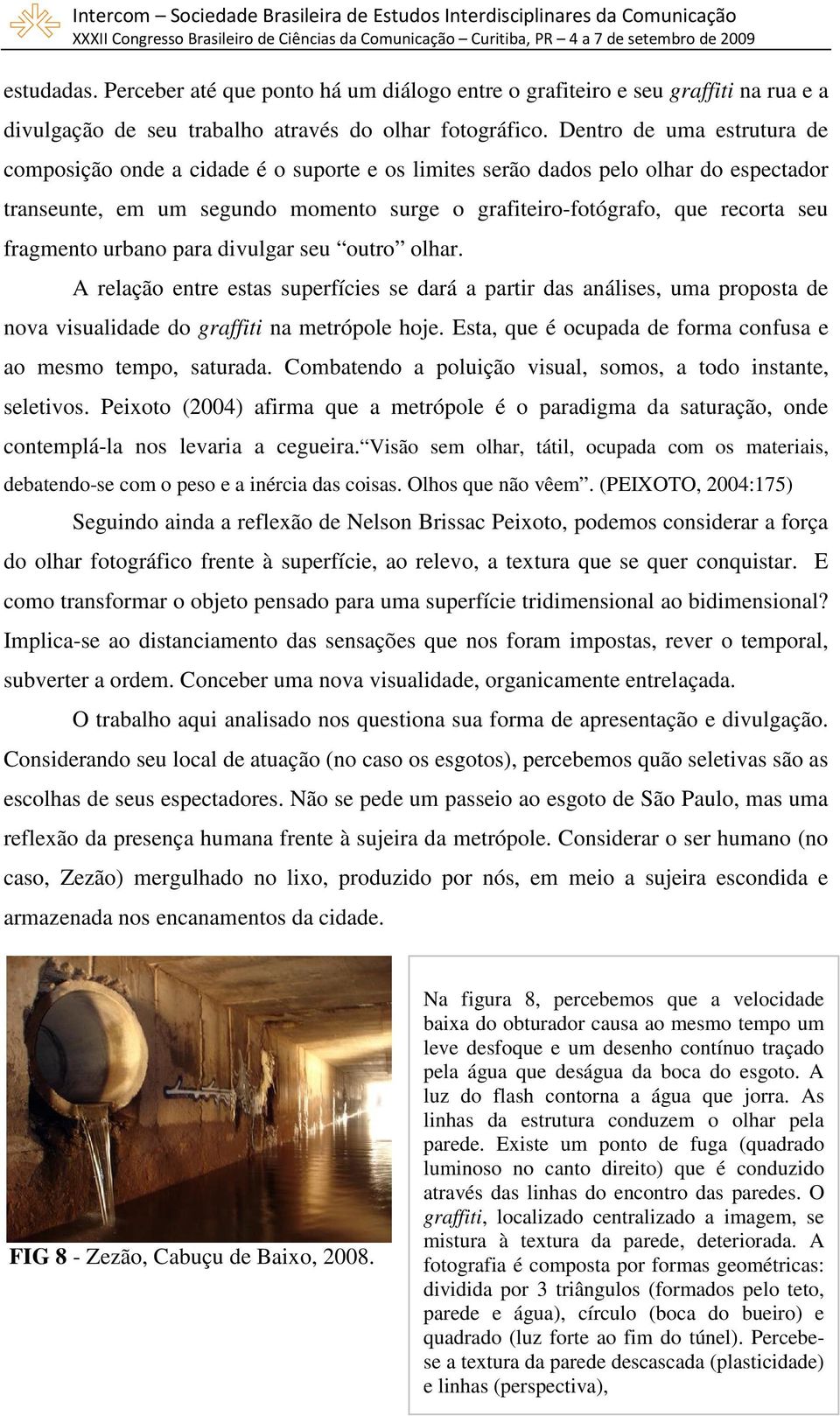 fragmento urbano para divulgar seu outro olhar. A relação entre estas superfícies se dará a partir das análises, uma proposta de nova visualidade do graffiti na metrópole hoje.