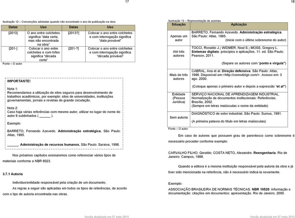 ] Colocar o ano entre colchetes e com interrogação significa década provável Nota 1: Recomendamos a utilização de sites seguros para desenvolvimento de trabalhos acadêmicos, por exemplo: sites de