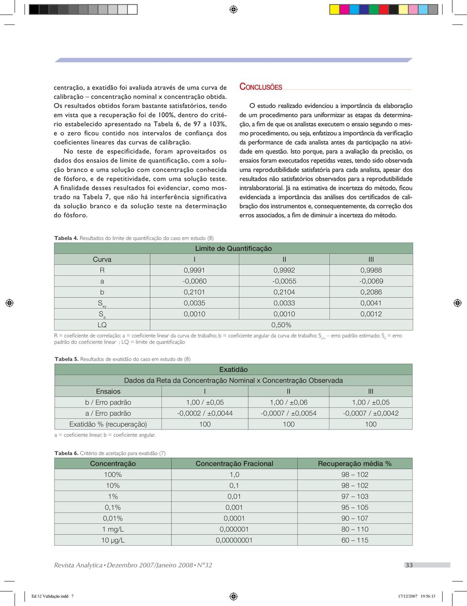 intervalos de confiança dos coeficientes lineares das curvas de calibração.