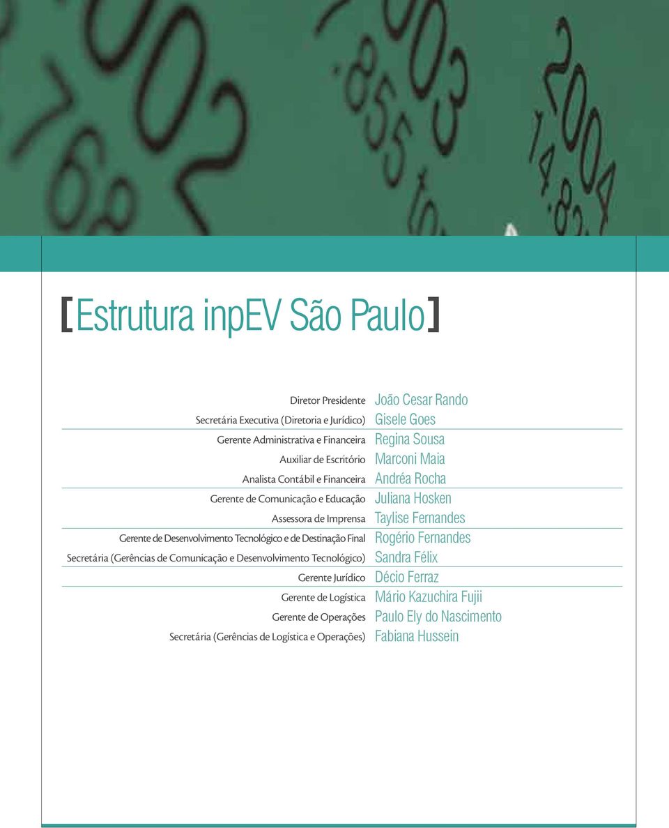 Desenvolvimento Tecnológico) Gerente Jurídico Gerente de Logística Gerente de Operações Secretária (Gerências de Logística e Operações) João Cesar Rando Gisele Goes