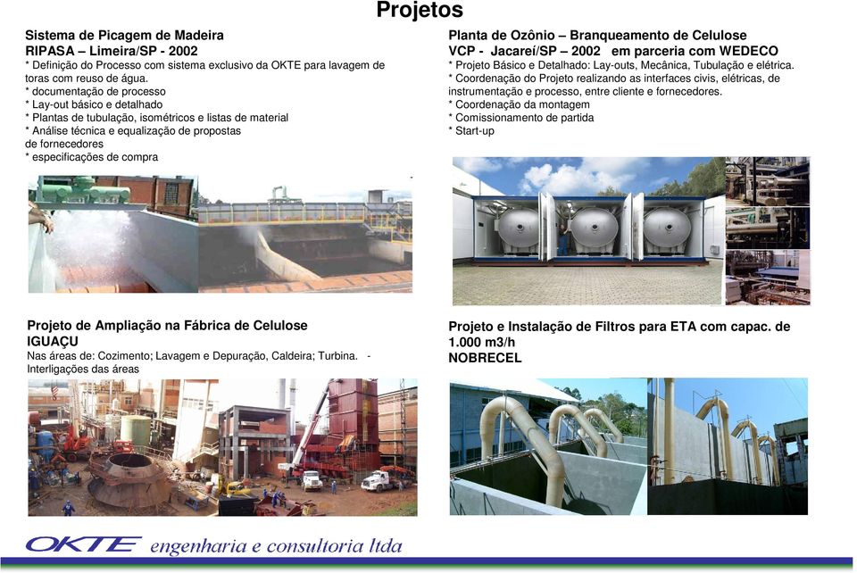 compra Projetos Planta de Ozônio Branqueamento de Celulose VCP - Jacareí/SP 2002 em parceria com WEDECO * Projeto Básico e Detalhado: Lay-outs, Mecânica, Tubulação e elétrica.