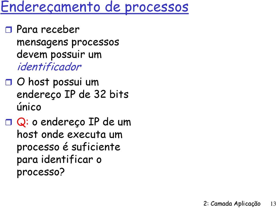 32 bits único Q: o endereço IP de um host onde executa um