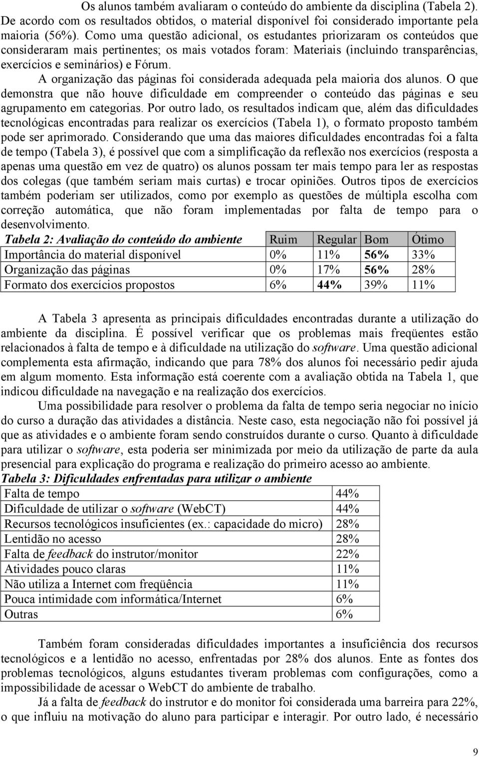 A organização das páginas foi considerada adequada pela maioria dos alunos. O que demonstra que não houve dificuldade em compreender o conteúdo das páginas e seu agrupamento em categorias.