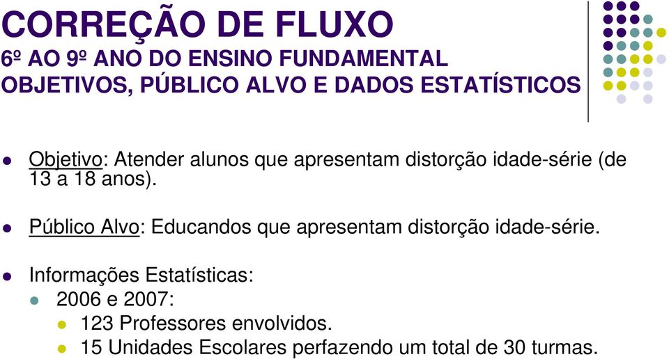 anos). Público Alvo: Educandos que apresentam distorção idade-série.