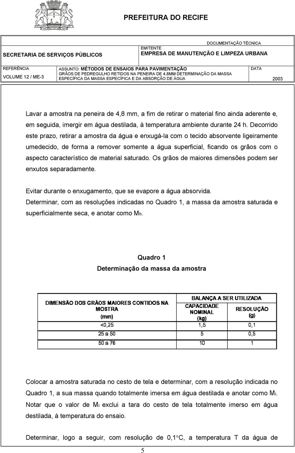 característico de material saturado. Os grãos de maiores dimensões podem ser enxutos separadamente. Evitar durante o enxugamento, que se evapore a água absorvida.