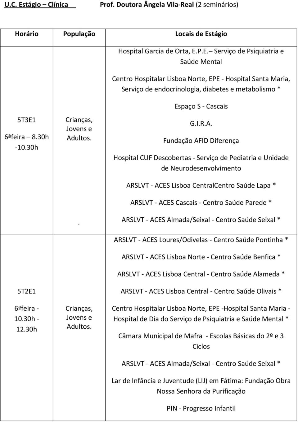 30h 5T2E1 6ªfeira - 10.30h - 12.30h. Espaço S - Cascais G.I.R.A.