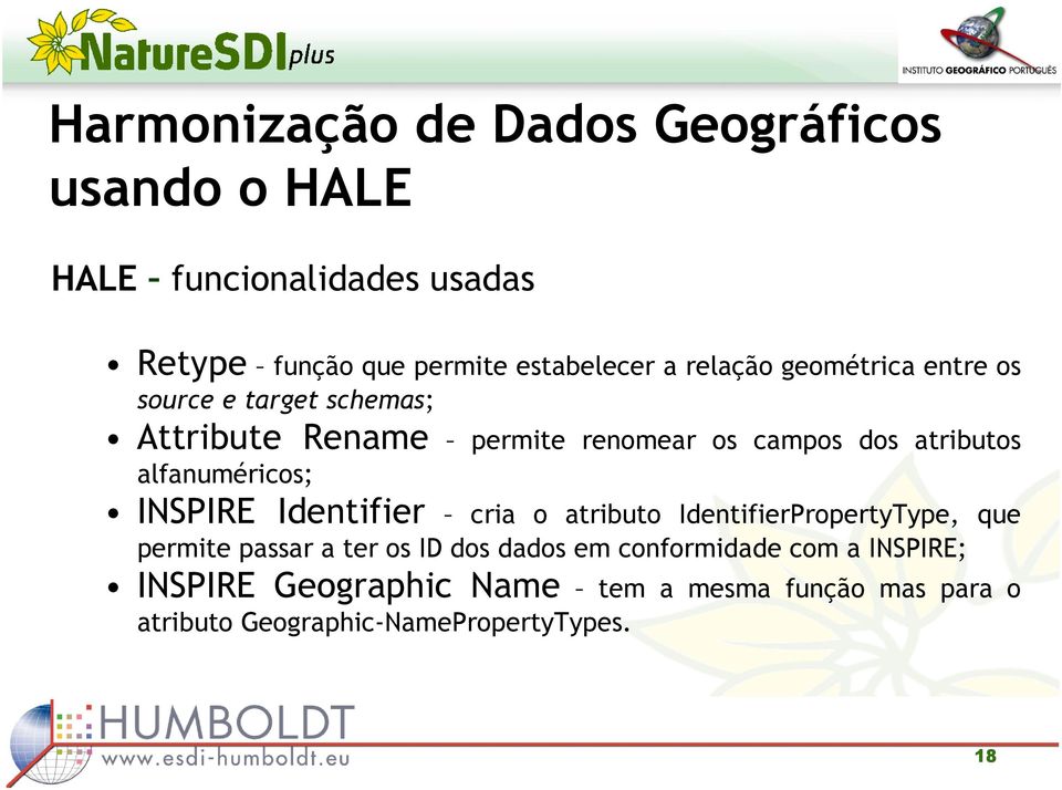 alfanuméricos; INSPIRE Identifier cria o atributo IdentifierPropertyType, que permite passar a ter os ID dos dados