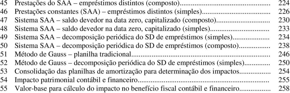 .. 233 49 Sistema SAA decomposição periódica do SD de empréstimos (simples)... 234 50 Sistema SAA decomposição periódica do SD de empréstimos (composto).