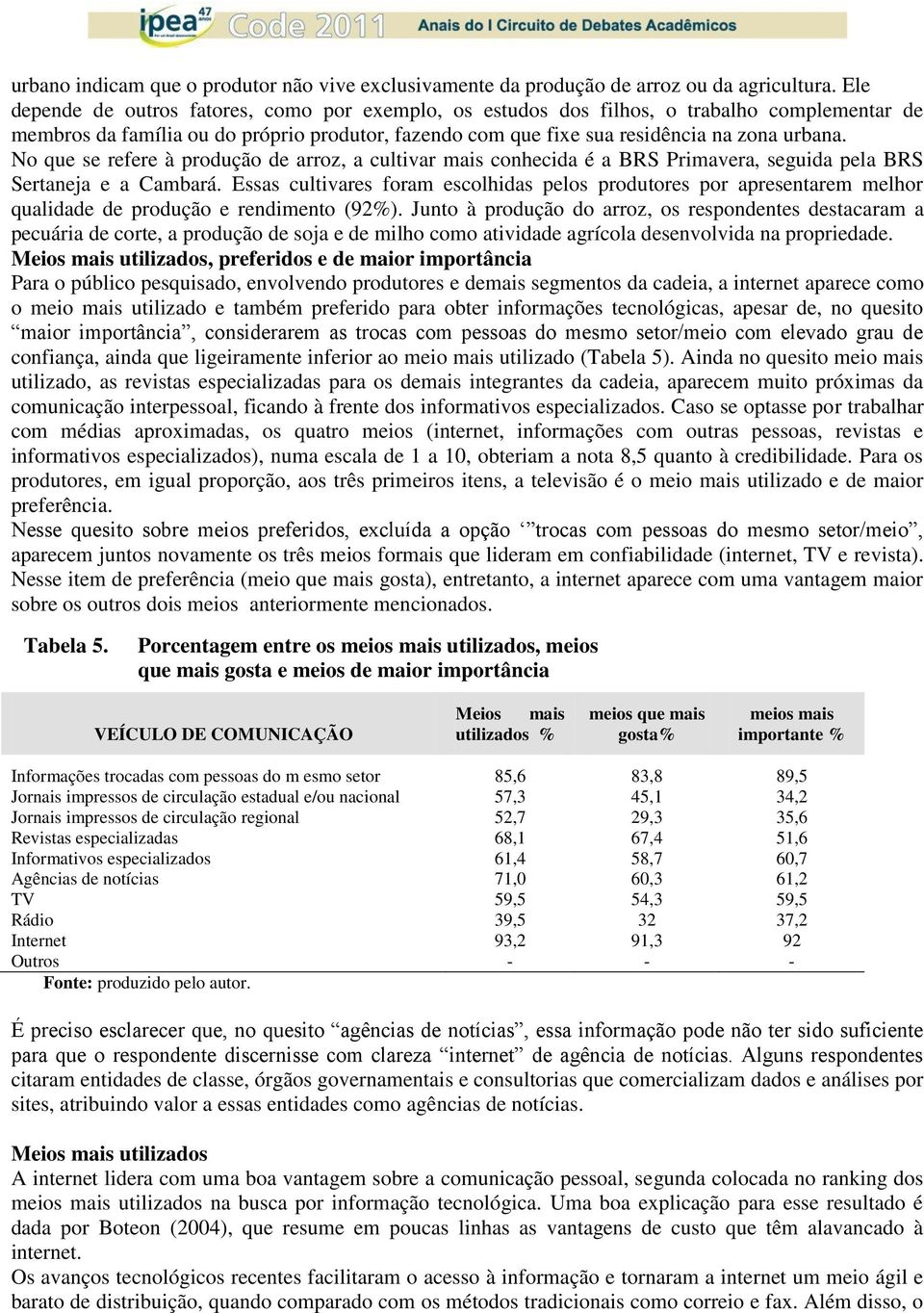 No que se refere à produção de arroz, a cultivar mais conhecida é a BRS Primavera, seguida pela BRS Sertaneja e a Cambará.