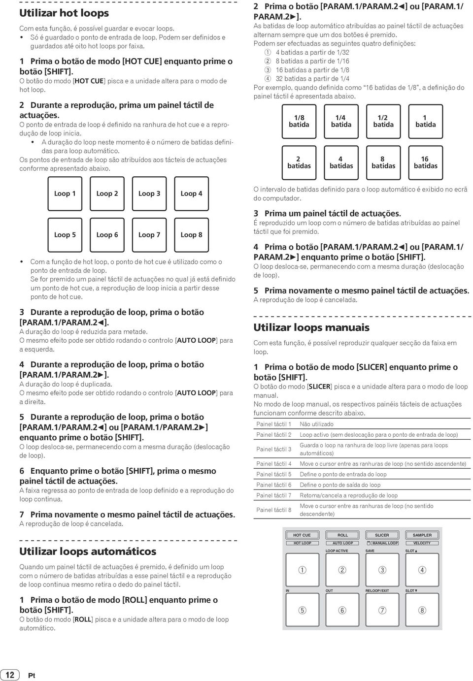 O ponto de entrada de loop é definido na ranhura de hot cue e a reprodução de loop inicia.! A duração do loop neste momento é o número de batidas definidas para loop automático.