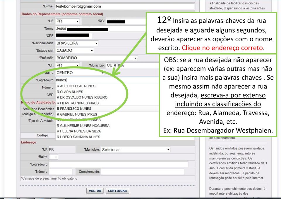 OBS: se a rua desejada não aparecer (ex: aparecem várias outras mas não a sua) insira mais palavras-chaves.