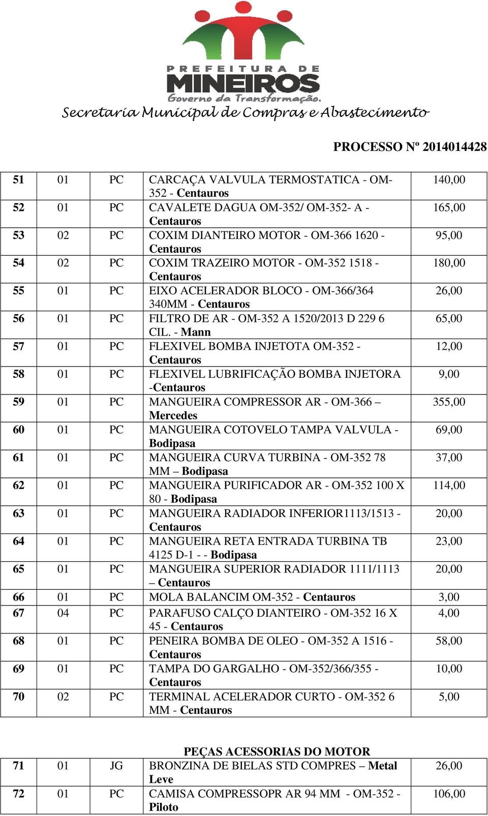 - Mann 57 01 PC FLEXIVEL BOMBA INJETOTA OM-352-12,00 58 01 PC FLEXIVEL LUBRIFICAÇÃO BOMBA INJETORA 9,00-59 01 PC MANGUEIRA COMPRESSOR AR - OM-366 355,00 Mercedes 60 01 PC MANGUEIRA COTOVELO TAMPA